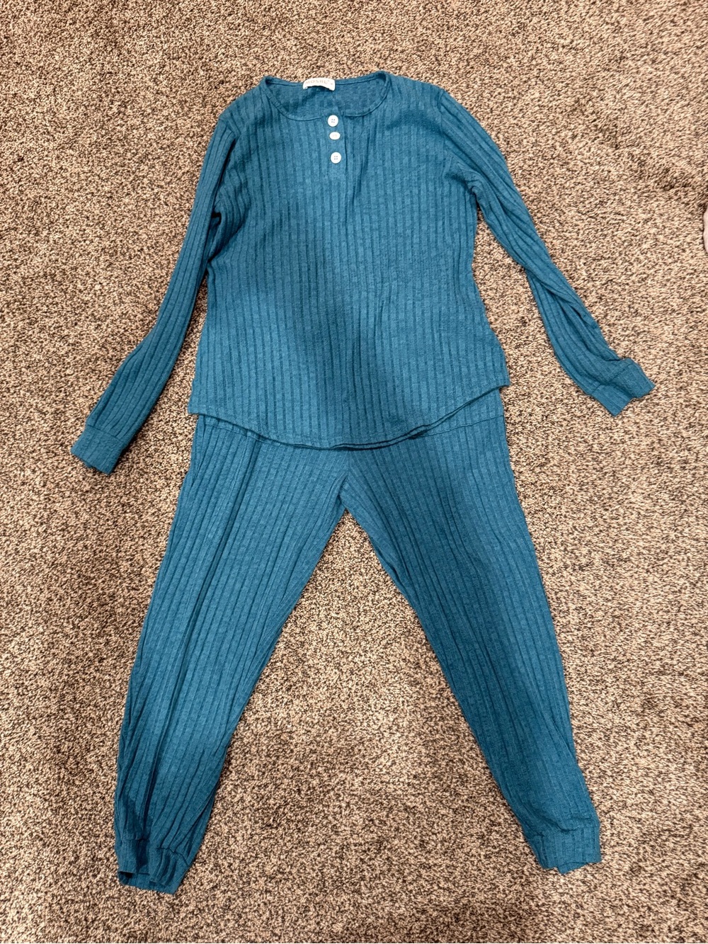 Ribbed Knit Two-Piece Lounge Set - Teal
